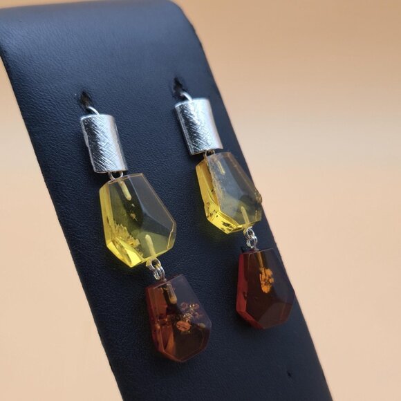Sterling Silver Faux Amber Handmade Earrings A5763 - Picture 2 of 6